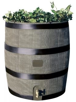 Round Rain Barrel With Planter, 35 Gallons -Garden Tools Store 8612856BK 08V tif