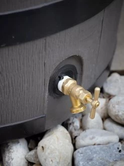 Round Rain Barrel With Planter, 35 Gallons -Garden Tools Store 8612856BK 10V tif