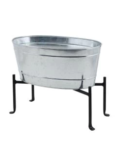 Achla Designs Mini Oval Galvanized Tub With Folding Stand -Garden Tools Store 8612906 03v